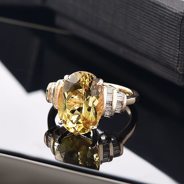 Shop Lc Luxoro Premium Madagascar Yellow Apatite And Diamond G-H I2 6.90 Ctw Ring In 10K Yellow Gold
