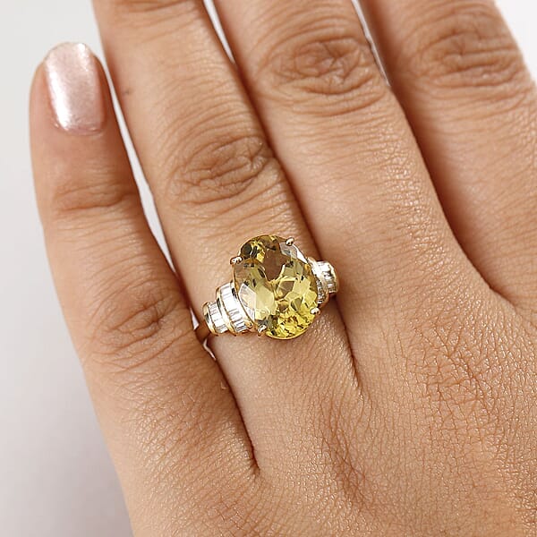 Shop Lc Luxoro Premium Madagascar Yellow Apatite And Diamond G-H I2 6.90 Ctw Ring In 10K Yellow Gold