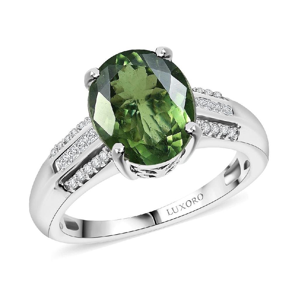 shop lc Luxoro Premium Malagasy Pine Apatite and I2 Diamond 3.75 ctw Whispers of Majesty Ring in 10K White Gold