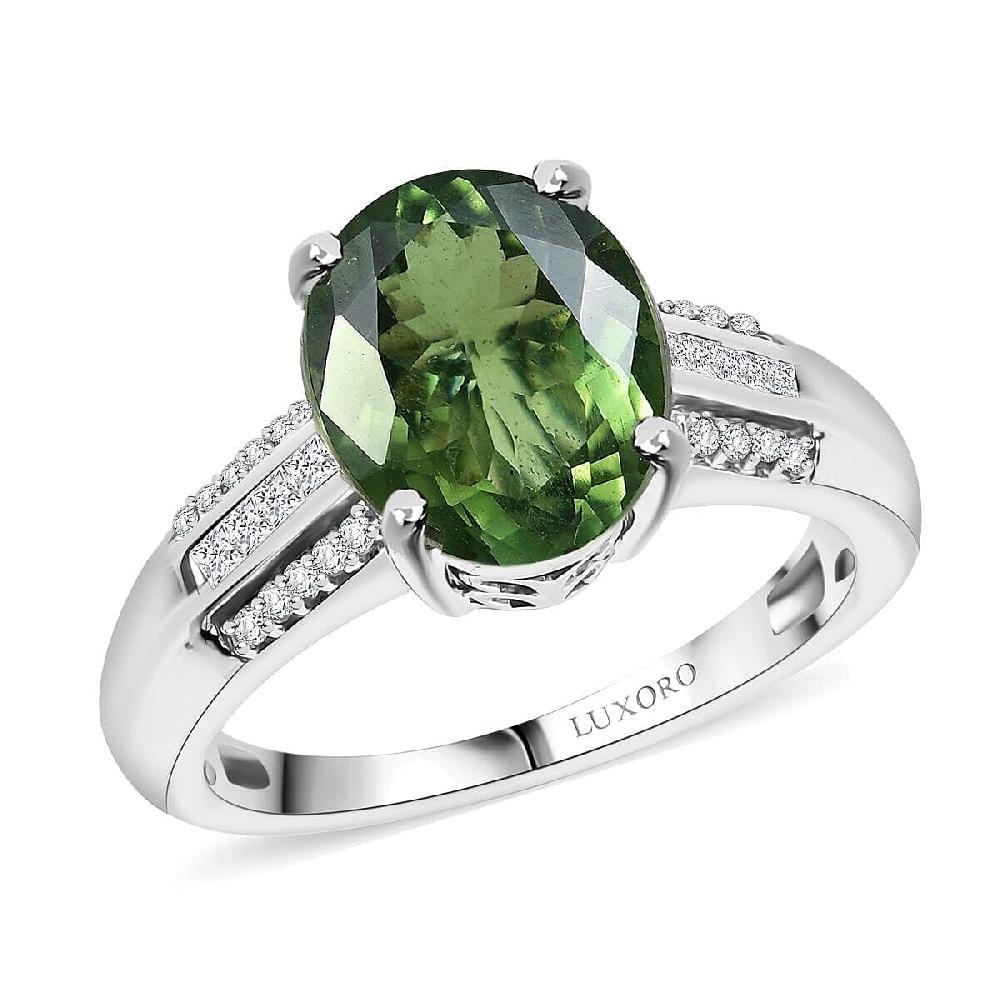 shop lc Luxoro Premium Malagasy Pine Apatite and I2 Diamond 3.75 ctw Whispers of Majesty Ring in 10K White Gold