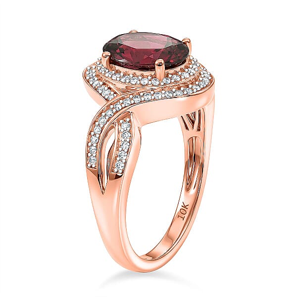 Shop Lc Luxoro Premium Malawi Magenta Garnet And Diamond I2 2.50 Ctw Love Wave Ring In 10K Rose Gold (Size 10.0) 4.30 Grams