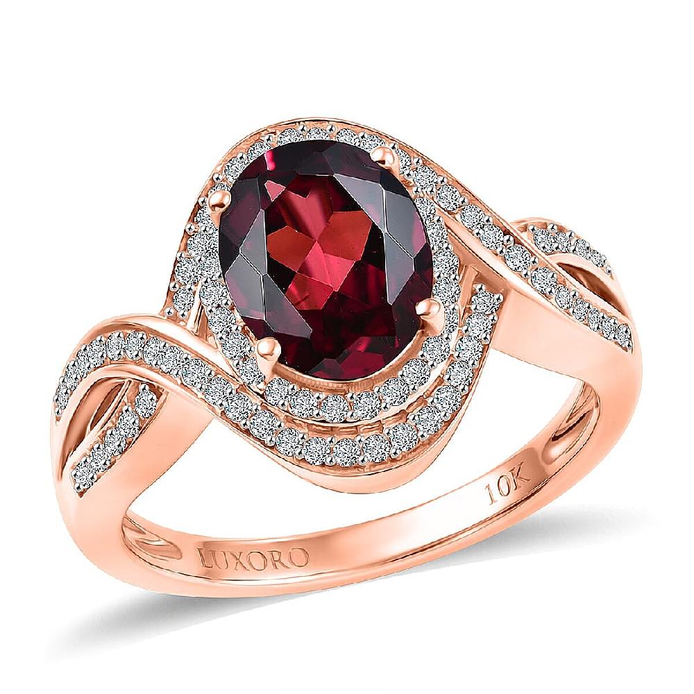 shop lc Luxoro Premium Malawi Magenta Garnet and Diamond I2 2.50 ctw Love Wave Ring in 10K Rose Gold (Size 10.0) 4.30 Grams