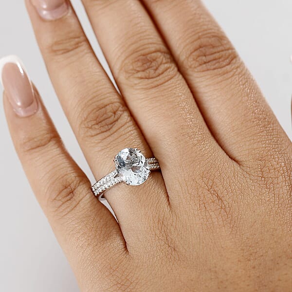 Shop Lc Luxoro Premium Mangoro Aquamarine And Diamond G-H I2 3.50 Ctw Ring In 10K White Gold