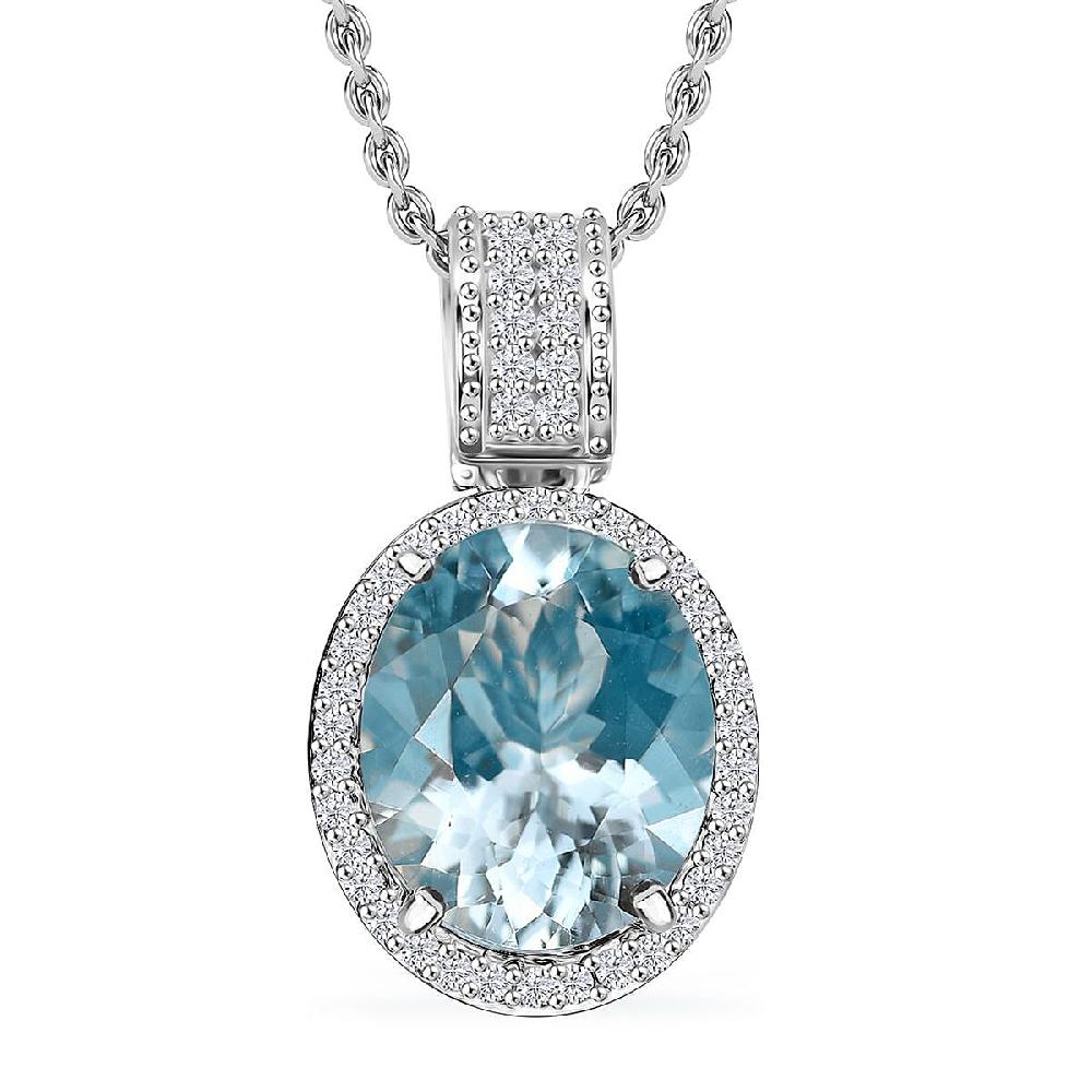 shop lc Luxoro Premium Mangoro Aquamarine and Diamond I2 3.20 ctw Lotus Flower Pendant Necklace in 10K White Gold 20 Inches