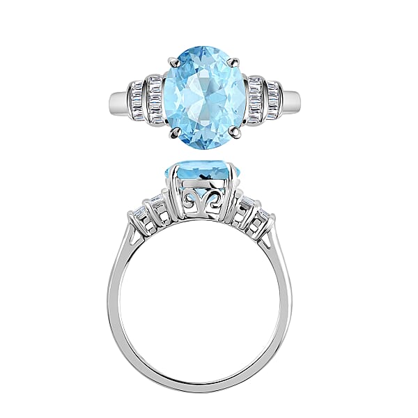 Shop Lc Luxoro Premium Mangoro Aquamarine And G-H I1 Diamond 2.50 Ctw Ring In 14K White Gold (Del. In 10-12 Days)