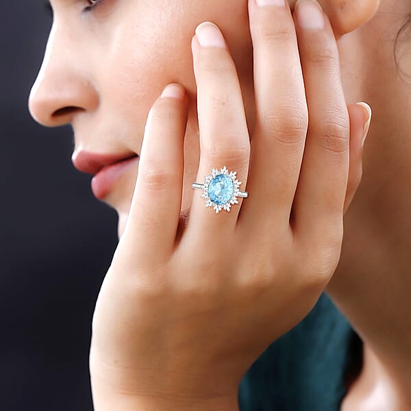 Shop Lc Luxoro Premium Mangoro Aquamarine And G-H I1 Diamond 5.30 Ctw Ring In 14K White Gold 4.30 Grams (Del. In 10-12 Days)