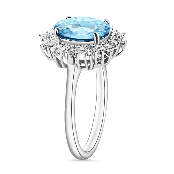 Shop Lc Luxoro Premium Mangoro Aquamarine And G-H I1 Diamond 5.30 Ctw Ring In 14K White Gold 4.30 Grams (Del. In 10-12 Days)