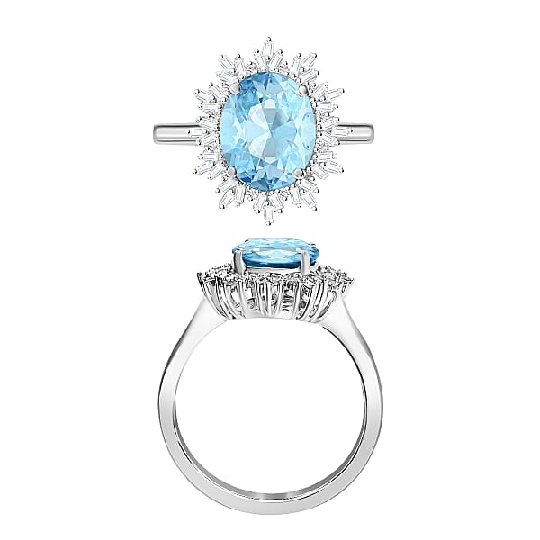 Shop Lc Luxoro Premium Mangoro Aquamarine And G-H I1 Diamond 5.30 Ctw Ring In 14K White Gold 4.30 Grams (Del. In 10-12 Days)