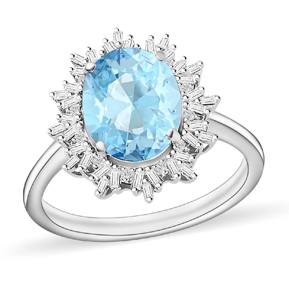 shop lc Luxoro Premium Mangoro Aquamarine and G-H I1 Diamond 5.30 ctw Ring in 14K White Gold 4.30 Grams (Del. in 10-12 Days)