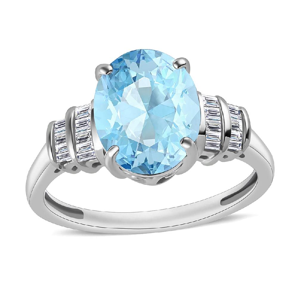 shop lc Luxoro Premium Mangoro Aquamarine and G-H I1 Diamond 2.50 ctw Ring in 14K White Gold (Del. in 10-12 Days)