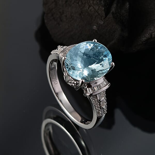 Shop Lc Luxoro Premium Mangoro Aquamarine And I2 Diamond 4.27 Ctw Ocean Whisper Ring In 10K White Gold