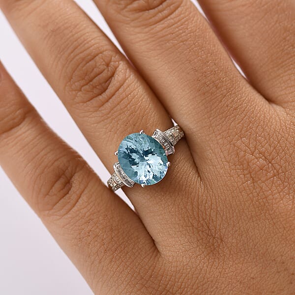 Shop Lc Luxoro Premium Mangoro Aquamarine And I2 Diamond 4.27 Ctw Ocean Whisper Ring In 10K White Gold