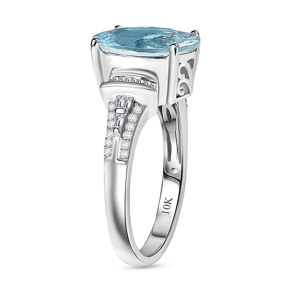 Shop Lc Luxoro Premium Mangoro Aquamarine And I2 Diamond 4.27 Ctw Ocean Whisper Ring In 10K White Gold