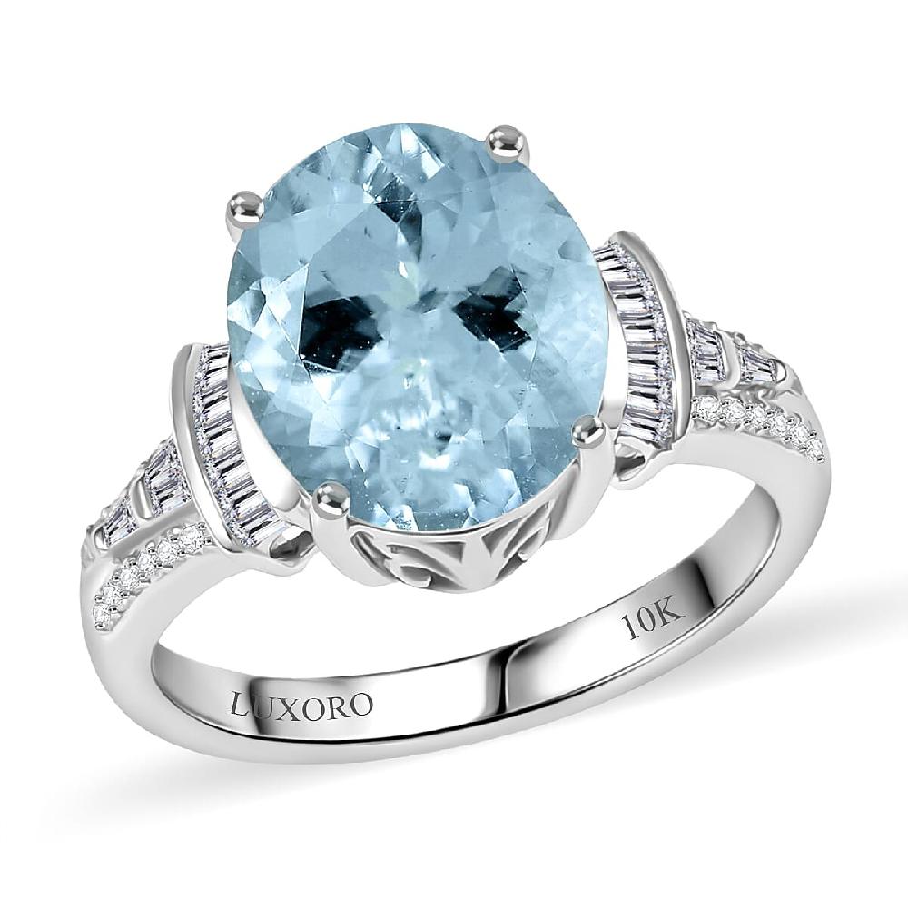 shop lc Luxoro Premium Mangoro Aquamarine and I2 Diamond 4.27 ctw Ocean Whisper Ring in 10K White Gold