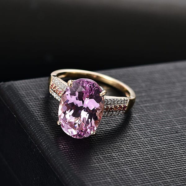 Shop Lc Luxoro Premium Martha Rocha Kunzite Madagascar Pink Sapphire And Diamond I2 7.80 Ctw Ring In 10K Yellow Gold