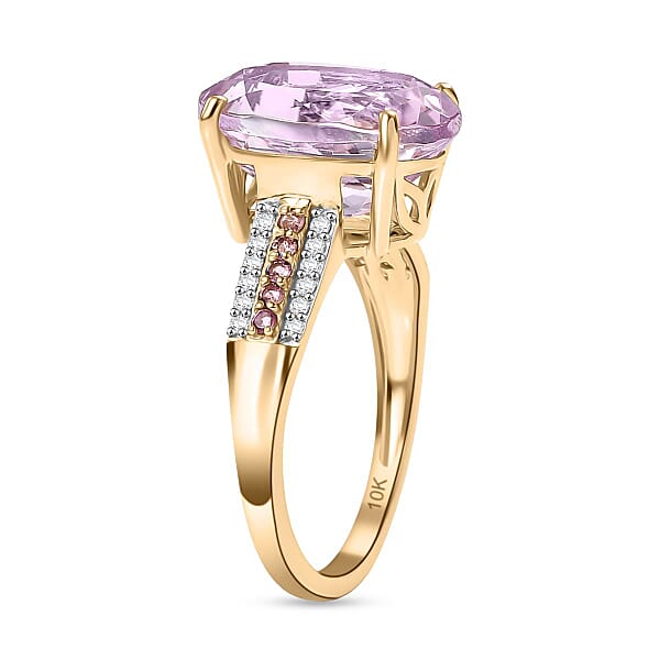 Shop Lc Luxoro Premium Martha Rocha Kunzite Madagascar Pink Sapphire And Diamond I2 7.80 Ctw Ring In 10K Yellow Gold