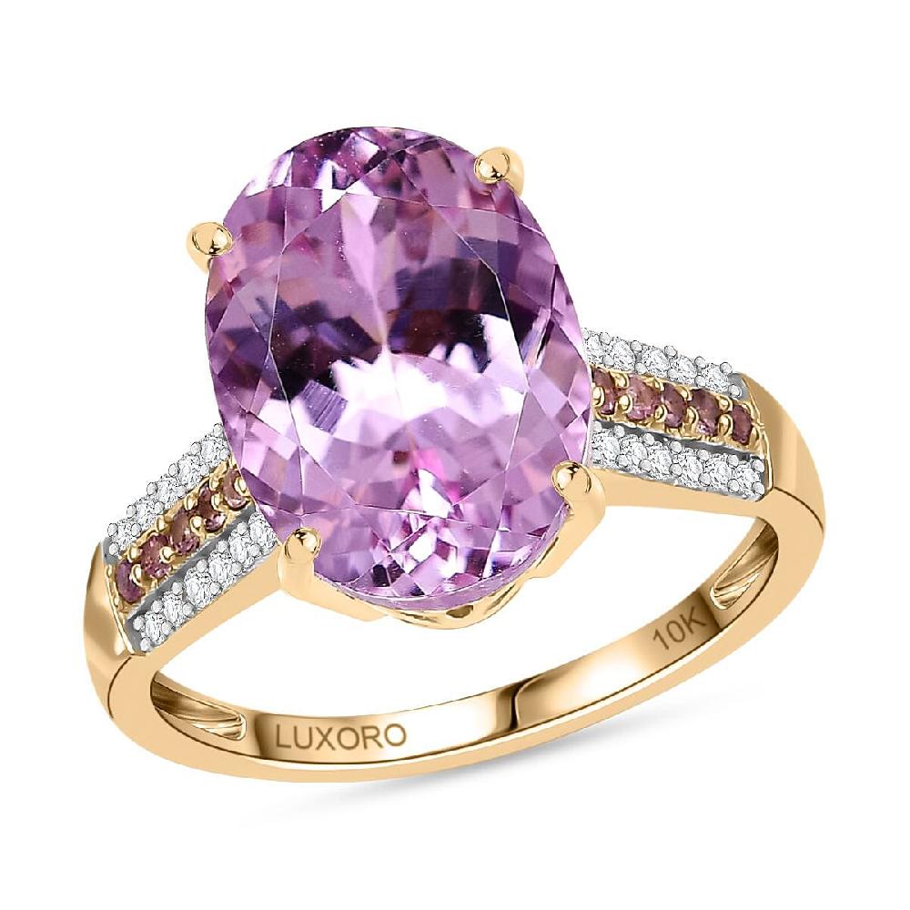shop lc Luxoro Premium Martha Rocha Kunzite Madagascar Pink Sapphire and Diamond I2 7.80 ctw Ring in 10K Yellow Gold