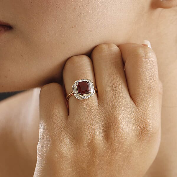 Shop Lc Luxoro Premium Mexican Cherry Fire Opal And G-H I3 Diamond 1.90 Ctw Ring In 10K Yellow Gold