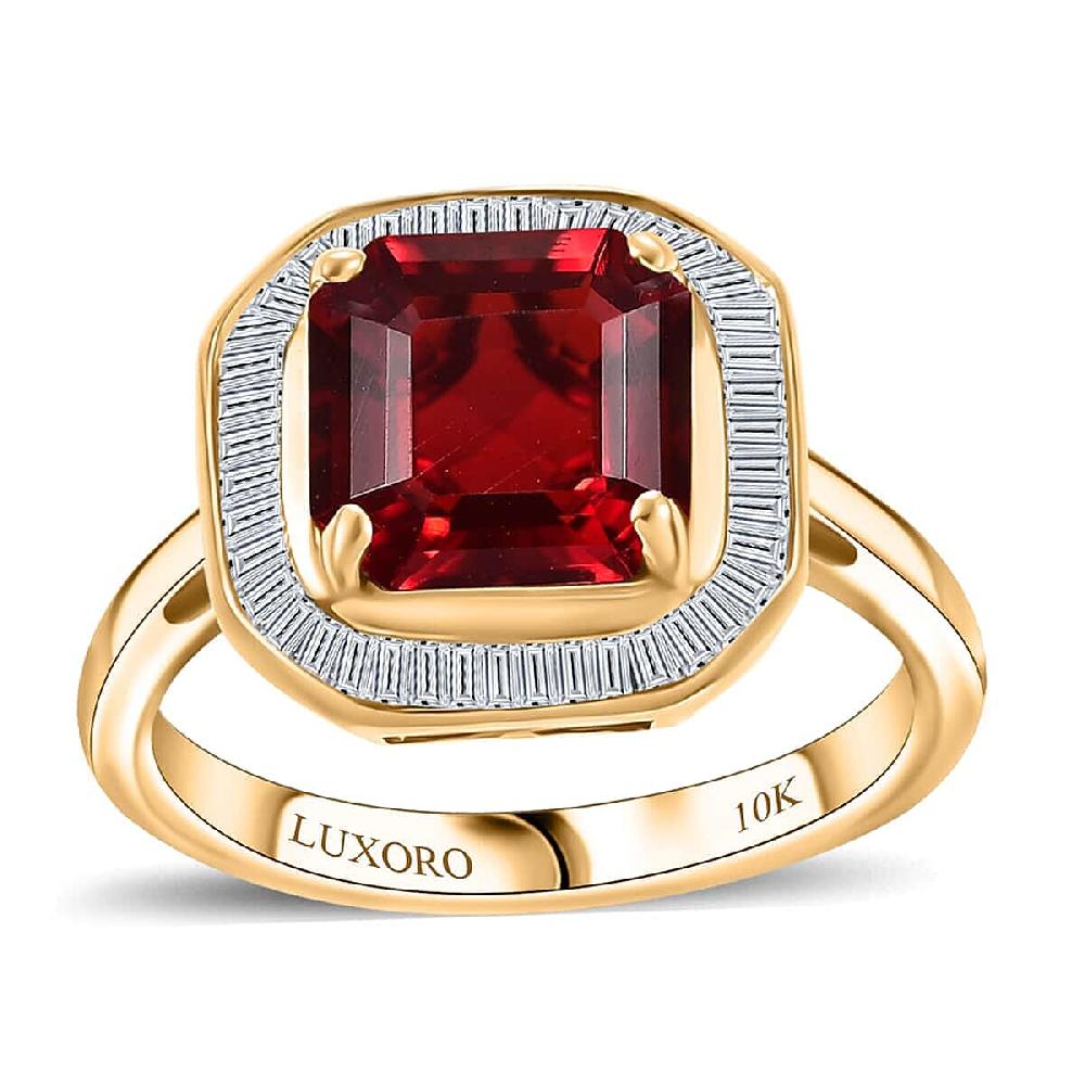 shop lc Luxoro Premium Mexican Cherry Fire Opal and G-H I3 Diamond 1.90 ctw Ring in 10K Yellow Gold