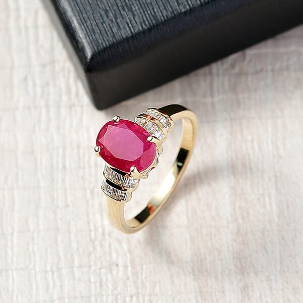 Shop Lc Luxoro Premium Montepuez Ruby And I2 Diamond 2.80 Ctw Dynasty Deco Ring In 10K Yellow Gold