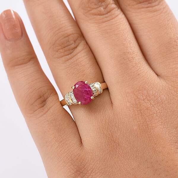 Shop Lc Luxoro Premium Montepuez Ruby And I2 Diamond 2.80 Ctw Dynasty Deco Ring In 10K Yellow Gold
