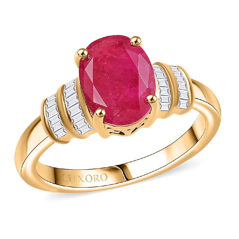 shop lc Luxoro Premium Montepuez Ruby and I2 Diamond 2.80 ctw Dynasty Deco Ring in 10K Yellow Gold