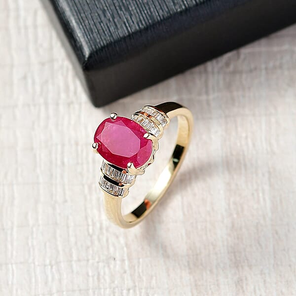 Shop Lc Luxoro Premium Montepuez Ruby And I2 Diamond 2.80 Ctw Dynasty Deco Ring In 10K Yellow Gold