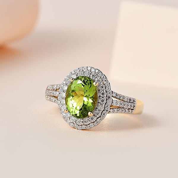 Shop Lc Luxoro Premium Natural Calabar Green Tourmaline And Moissanite 2.70 Ctw Ring In 10K Yellow Gold
