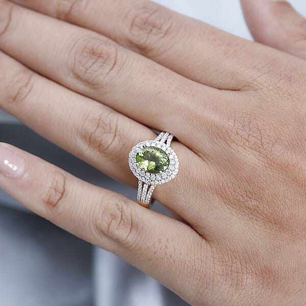 Shop Lc Luxoro Premium Natural Calabar Green Tourmaline And Moissanite 2.70 Ctw Ring In 10K Yellow Gold