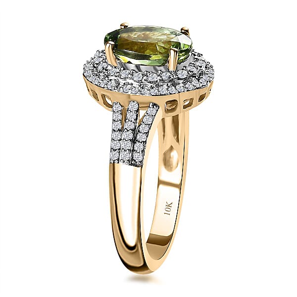 Shop Lc Luxoro Premium Natural Calabar Green Tourmaline And Moissanite 2.70 Ctw Ring In 10K Yellow Gold