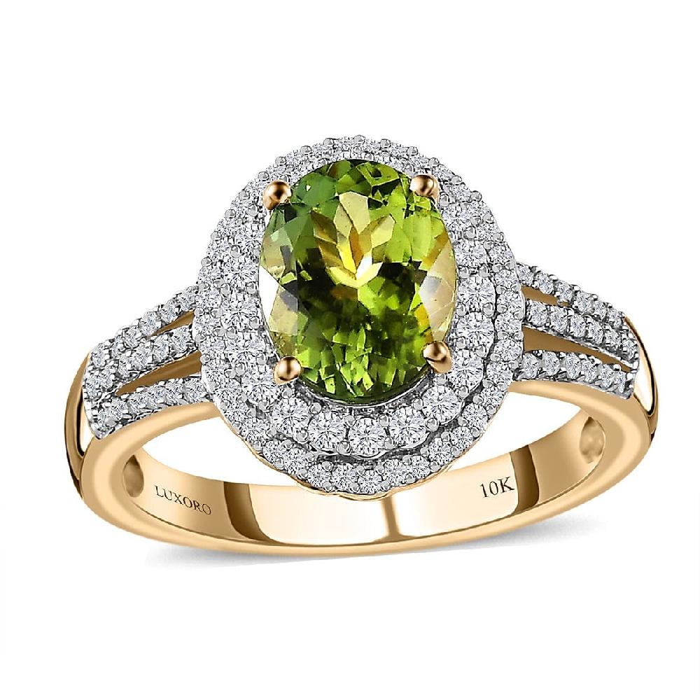 shop lc Luxoro Premium Natural Calabar Green Tourmaline and Moissanite 2.70 ctw Ring in 10K Yellow Gold