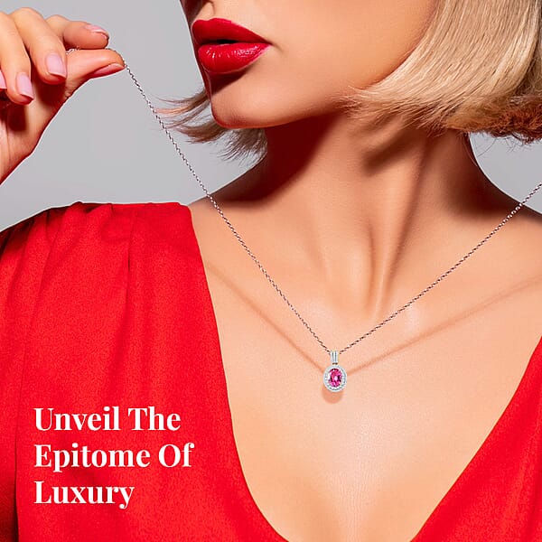 Shop Lc Luxoro Premium Natural Calabar Pink Tourmaline And Moissanite 2.35 Ctw Double Halo Pendant Without Chain In 10K Yellow Gold (Del. In 10-12 Days)