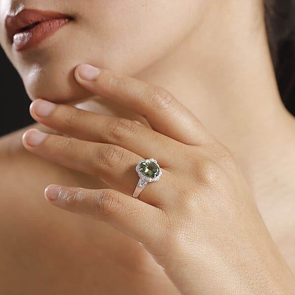 Shop Lc Luxoro Premium Natural Green Apatite And G-H I2 Diamond 3.15 Ctw Halo Ring In 10K White Gold