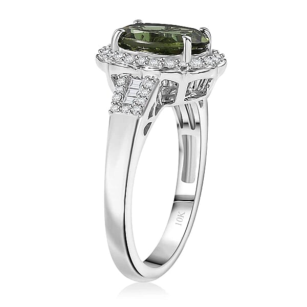 Shop Lc Luxoro Premium Natural Green Apatite And G-H I2 Diamond 3.15 Ctw Halo Ring In 10K White Gold