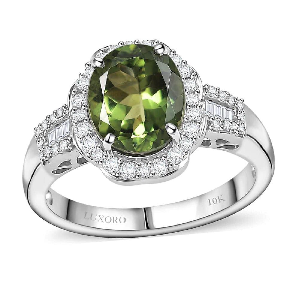 shop lc Luxoro Premium Natural Green Apatite and G-H I2 Diamond 3.15 ctw Halo Ring in 10K White Gold
