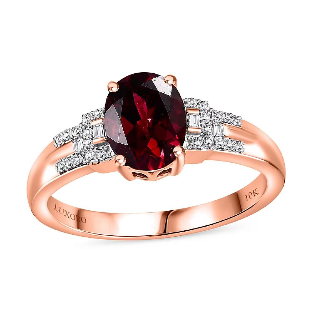 shop lc Luxoro Premium Orissa Rhodolite Garnet and I2 Diamond 2.40 ctw Ring in 10K Rose Gold