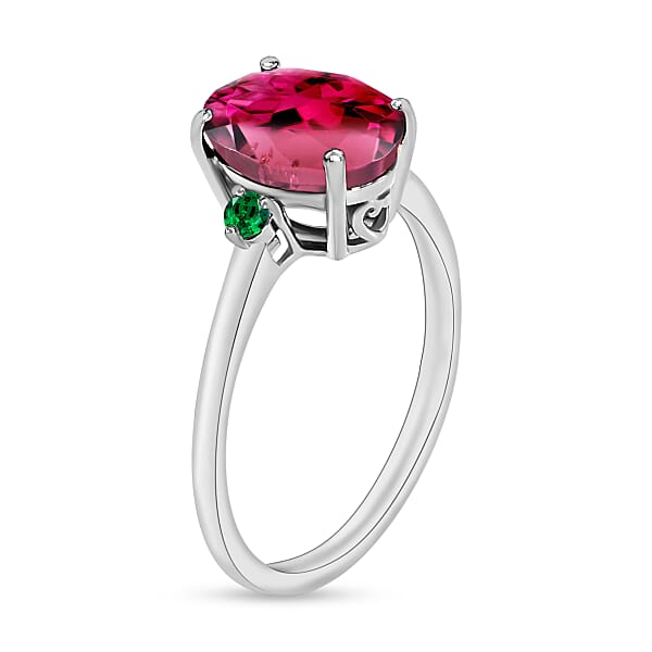 Shop Lc Luxoro Premium Ouro Fino Rubellite And Boyaca Colombian Emerald 2.50 Ctw Ring In 14K White Gold 4 Grams (Del. In 10-12 Days)
