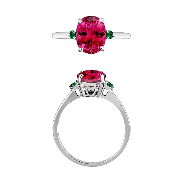 Shop Lc Luxoro Premium Ouro Fino Rubellite And Boyaca Colombian Emerald 2.50 Ctw Ring In 14K White Gold 4 Grams (Del. In 10-12 Days)