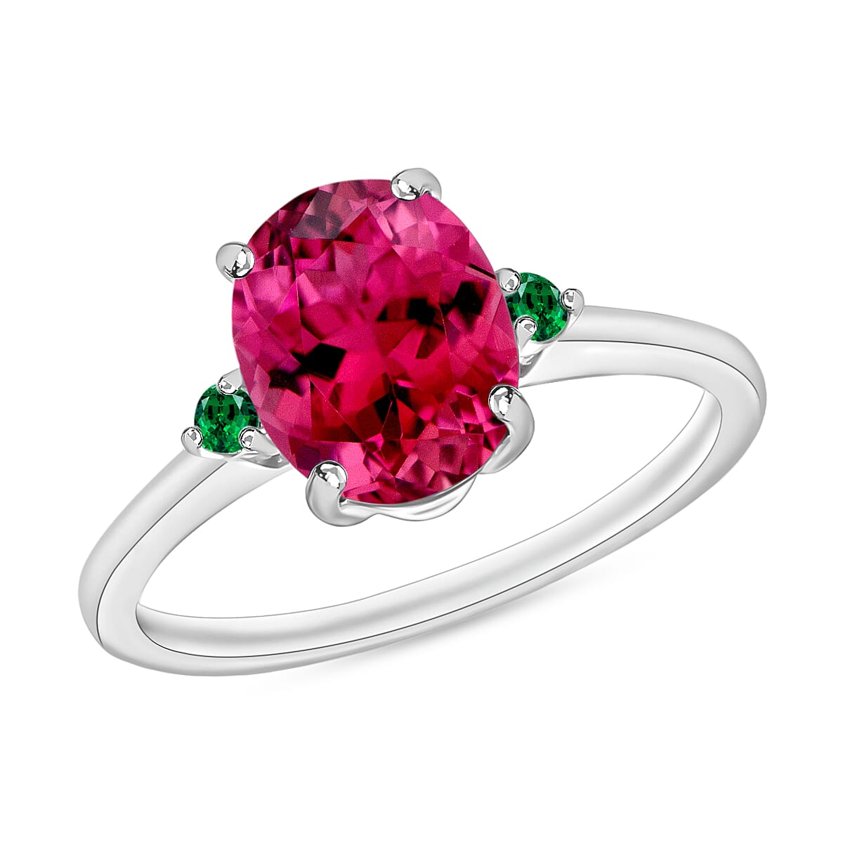 shop lc Luxoro Premium Ouro Fino Rubellite and Boyaca Colombian Emerald 2.50 ctw Ring in 14K White Gold 4 Grams (Del. in 10-12 Days)
