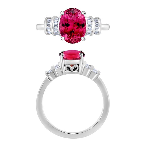 Shop Lc Luxoro Premium Ouro Fino Rubellite And G-H I1 Diamond 2.50 Ctw Ring In 14K White Gold (Del. In 10-12 Days)