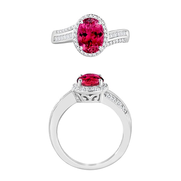 Shop Lc Luxoro Premium Ouro Fino Rubellite And G-H I1 Diamond 2.68 Ctw Ring In 14K White Gold (Del. In 10-12 Days)