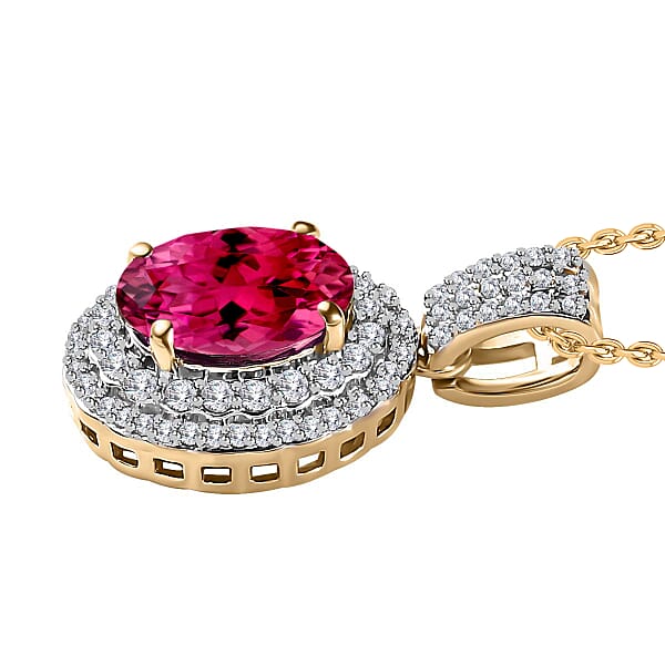 Shop Lc Luxoro Premium Ouro Fino Rubellite And G-H I1 Diamond 2.42 Ctw Pendant Without Chain In 14K Yellow Gold