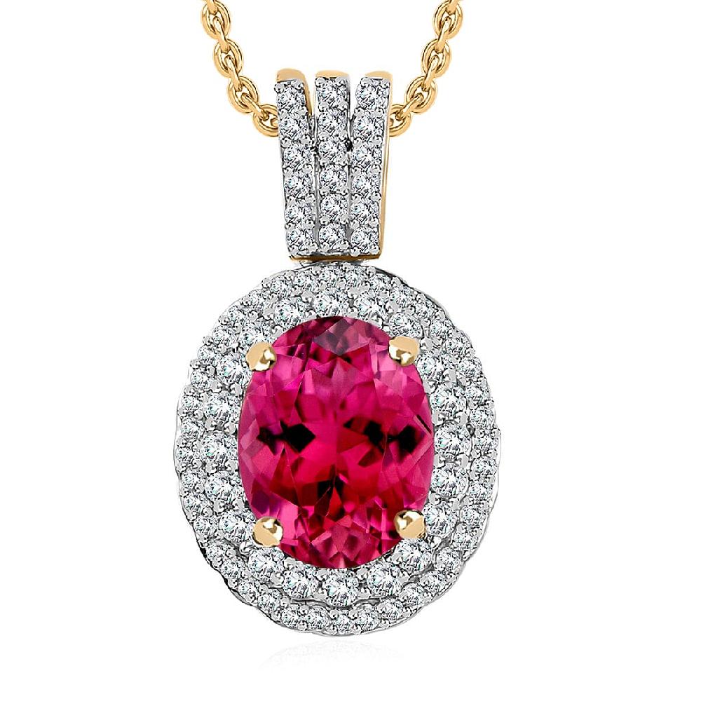 shop lc Luxoro Premium Ouro Fino Rubellite and G-H I1 Diamond 2.42 ctw Pendant without Chain in 14K Yellow Gold