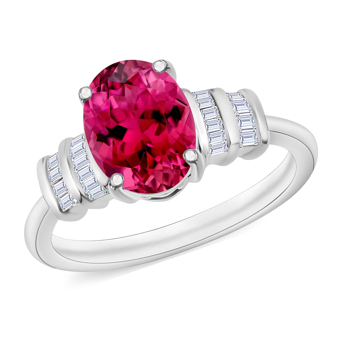 shop lc Luxoro Premium Ouro Fino Rubellite and G-H I1 Diamond 2.50 ctw Ring in 14K White Gold (Del. in 10-12 Days)