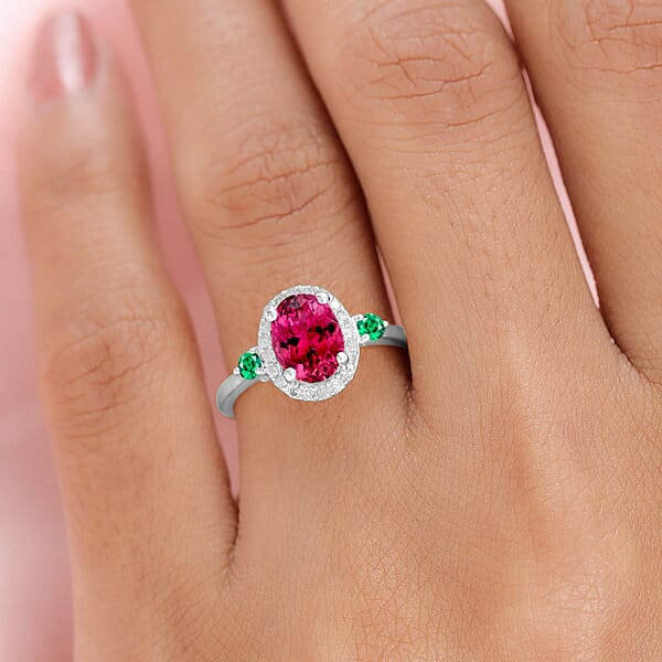 Shop Lc Luxoro Premium Ouro Fino Rubellite Boyaca Colombian Emerald And G-H I1 Diamond 1.65 Ctw Ring In 14K White Gold (Del. In 10-12 Days)