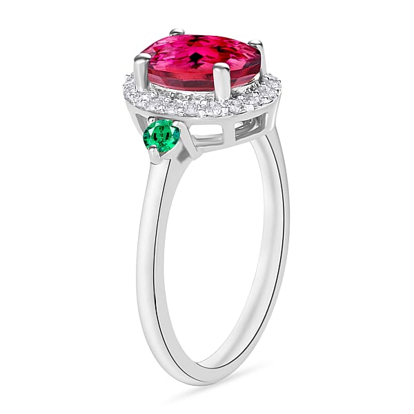 Shop Lc Luxoro Premium Ouro Fino Rubellite Boyaca Colombian Emerald And G-H I1 Diamond 1.65 Ctw Ring In 14K White Gold (Del. In 10-12 Days)