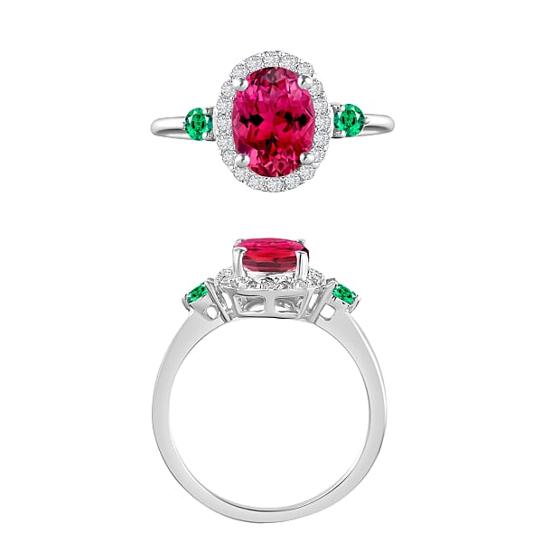Shop Lc Luxoro Premium Ouro Fino Rubellite Boyaca Colombian Emerald And G-H I1 Diamond 1.65 Ctw Ring In 14K White Gold (Del. In 10-12 Days)