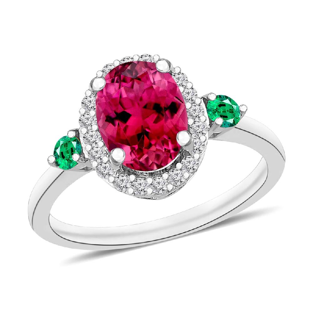 shop lc Luxoro Premium Ouro Fino Rubellite Boyaca Colombian Emerald and G-H I1 Diamond 1.65 ctw Ring in 14K White Gold (Del. in 10-12 Days)