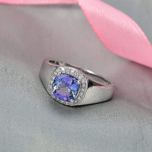 Shop Lc Luxoro Premium Peacock Tanzanite And Diamond I2 2.65 Ctw Art Deco Men's Ring In 10K White Gold 5.30 Grams