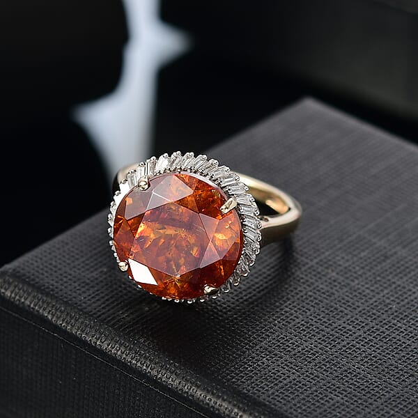 Shop Lc Luxoro Premium Picos Altos Sphalerite And G-H I2 Diamond 8.75 Ctw Aurora Crown Ring In 10K Yellow Gold